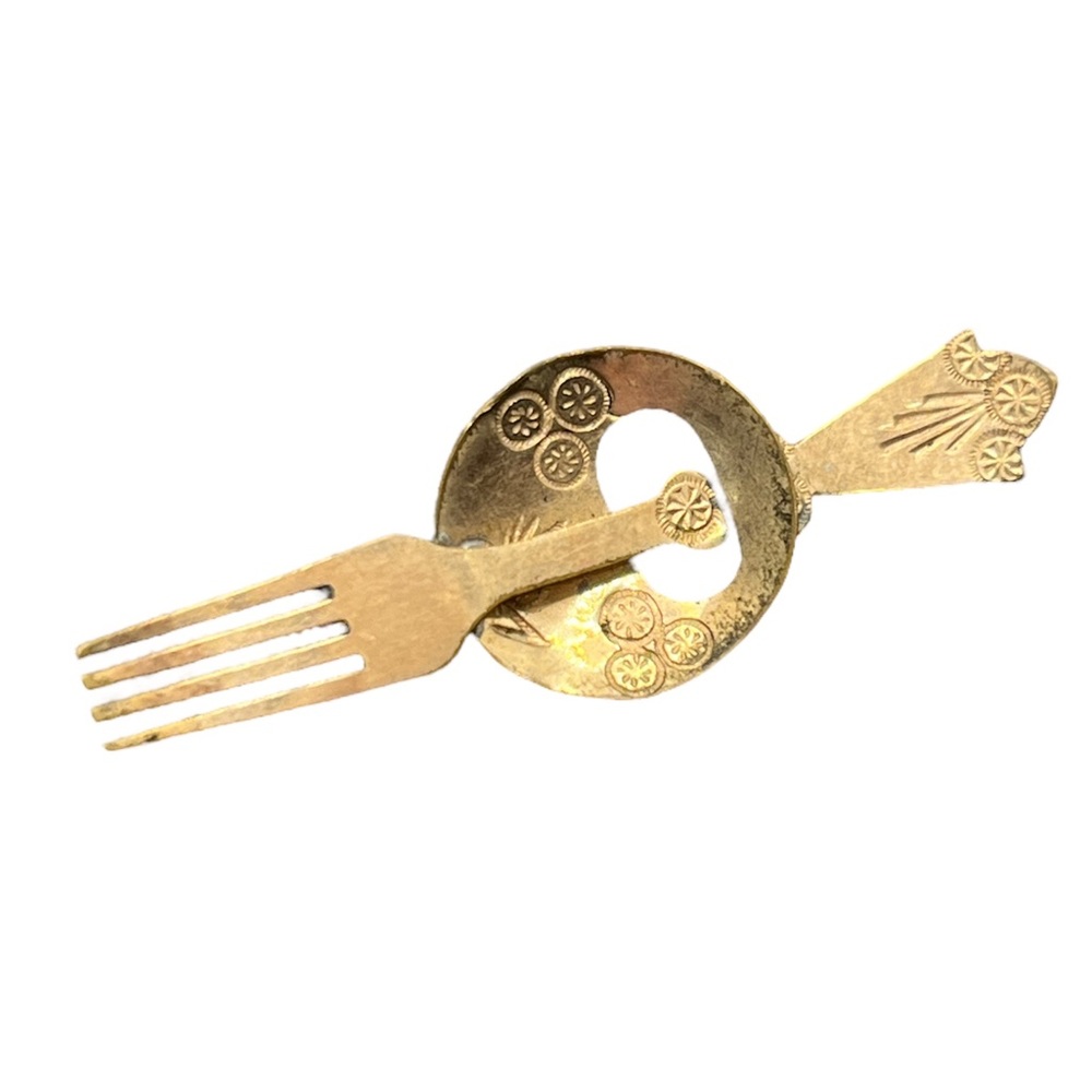 Vintage Gold Tone Brass Fork Cutlery Brooch Pin